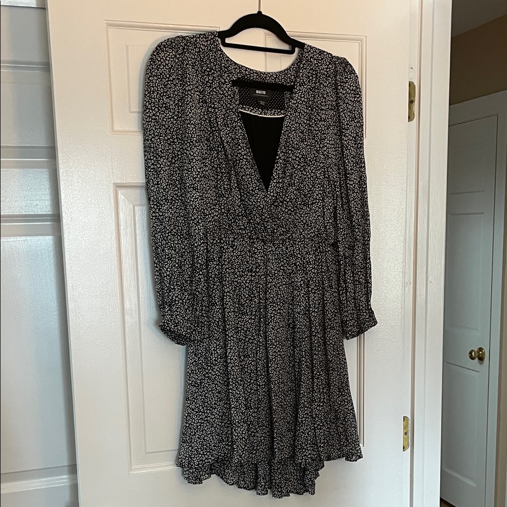 Maeve Black and White Floral Long Sleeve Dress